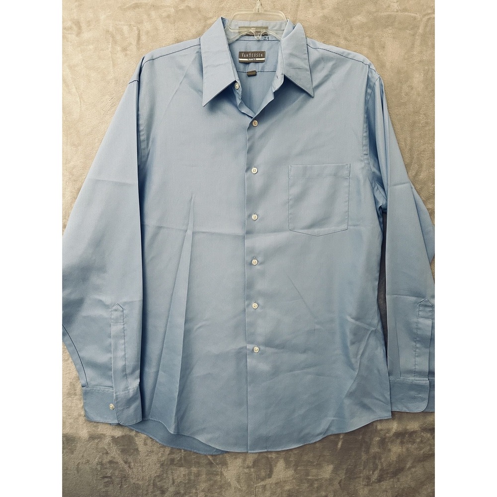 Van Heusen Shirt Mens 16.5 34/35 Blue Fitted Long Sleeve Button Down Pocket